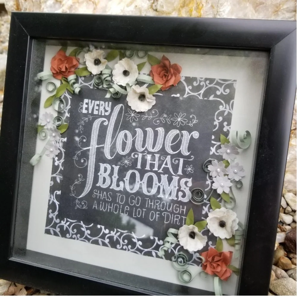 Hand made Paper art work in shadow box frame